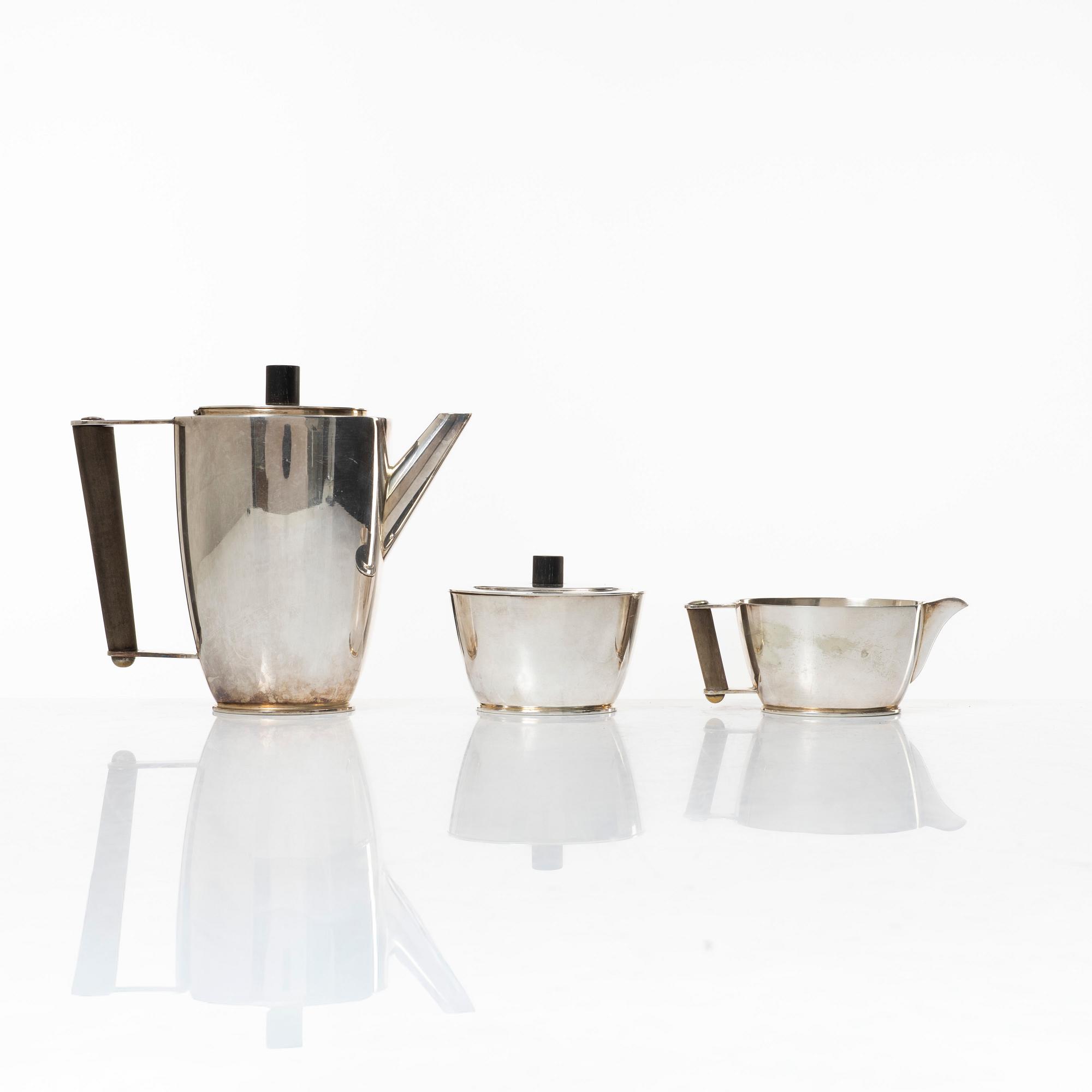 Sylvia Stave, a three-piece coffee service, C.G.Hallberg, Sweden, the model designed in 1930.