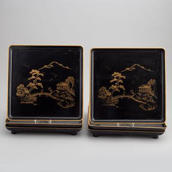 Brickor, sex stycken, lackarbeten, Japan, 1900-tal.