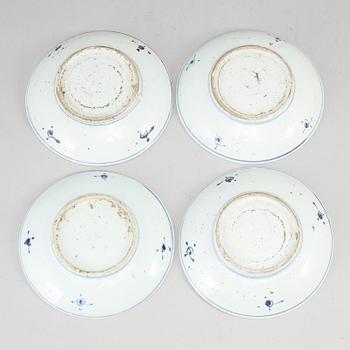 A group of four blue and white dishes, Tianqi/Chongzhen, 17th Century.