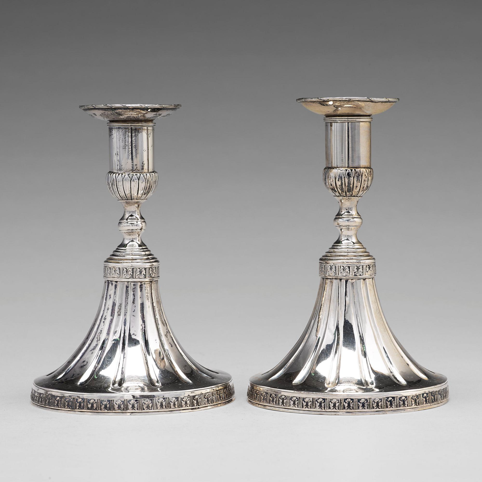Johan Wasserman, ljusstakar, sk spelstakar, ett par, silver, Lindesberg 1780. Gustavianska.