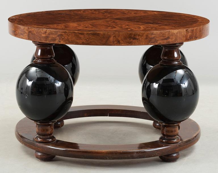 A stained birch and black lacquered sofa table, possibly by Erik 'Klot-Johan' Johansson, Reiners, Mjölby 1940's.