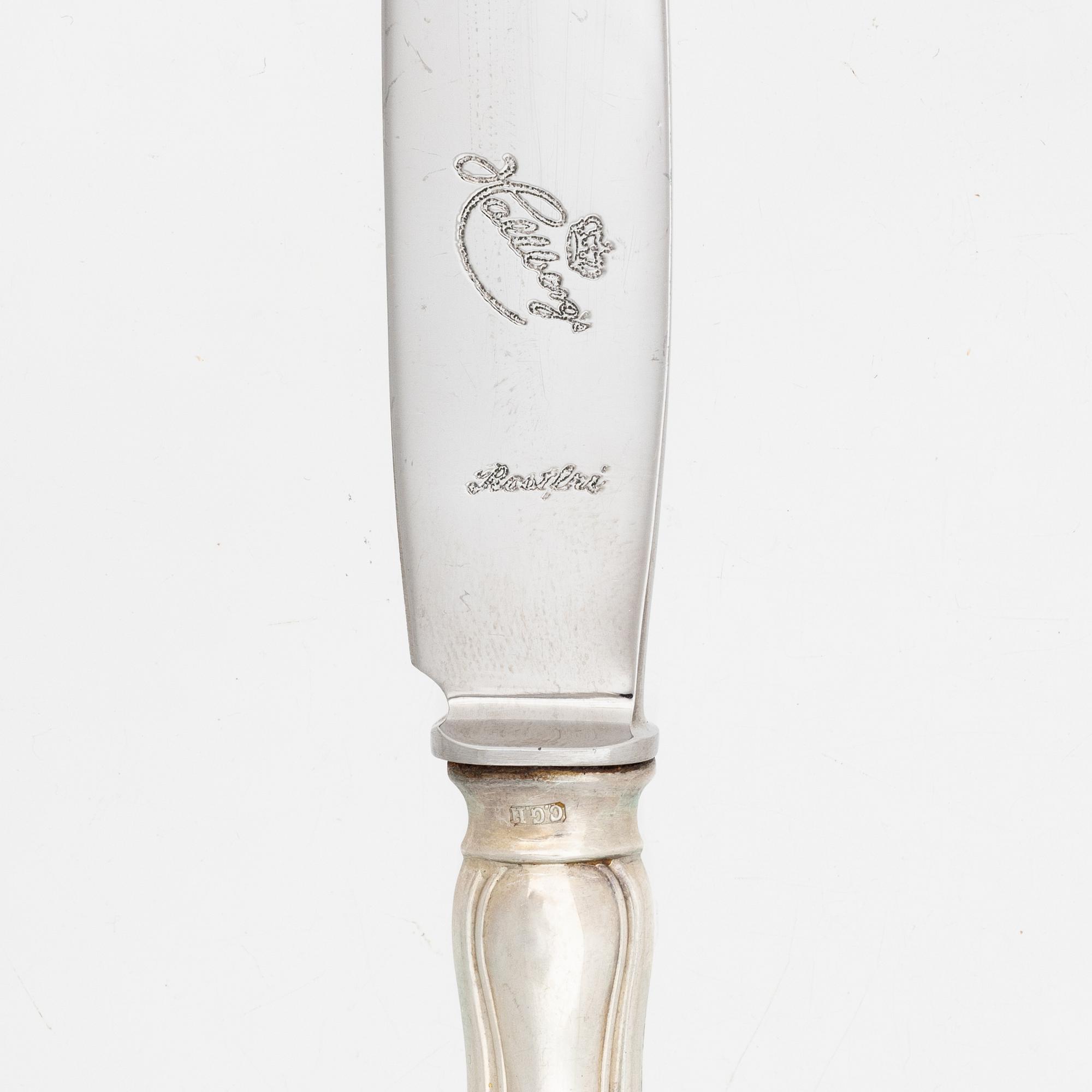 Bestickservis, 91 delar, silver, "Hallbergs Chippendale", CG Hallberg, bl.a. Stockholm 1923.