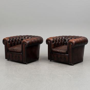 A pair of leather easy chairs, second half of the 20th century.