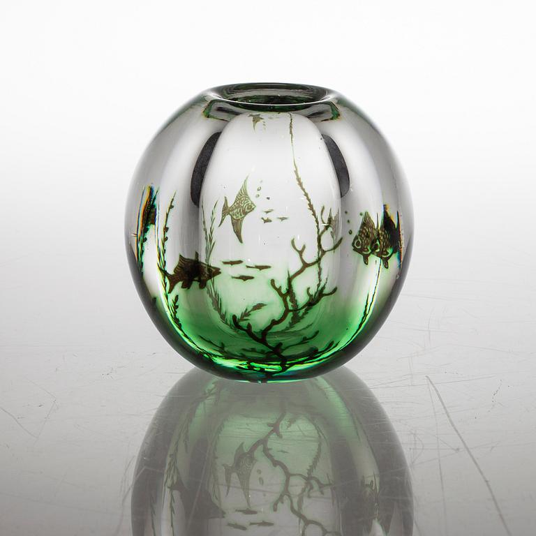 An Edward Hald 'fish graal' glass vase, Orrefors, Sweden 1941.