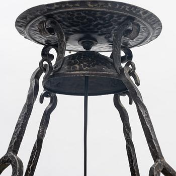 A Swedish Art Nouveau ceramic and iron ceiling light, Höganäs, early 20th century.