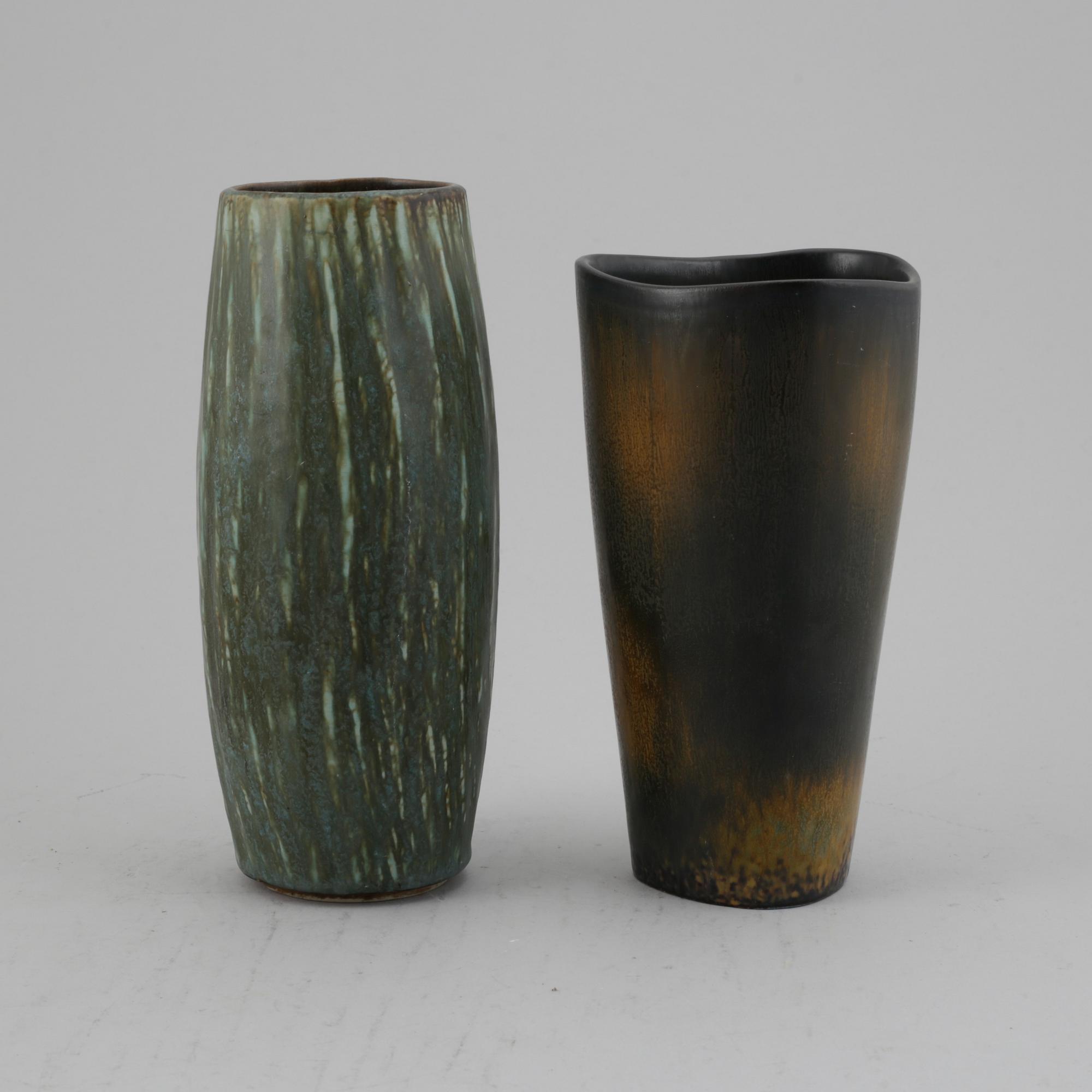 Gunnar Nylund, earthenware vases, Rörstrand, Sweden, mid 20th century.