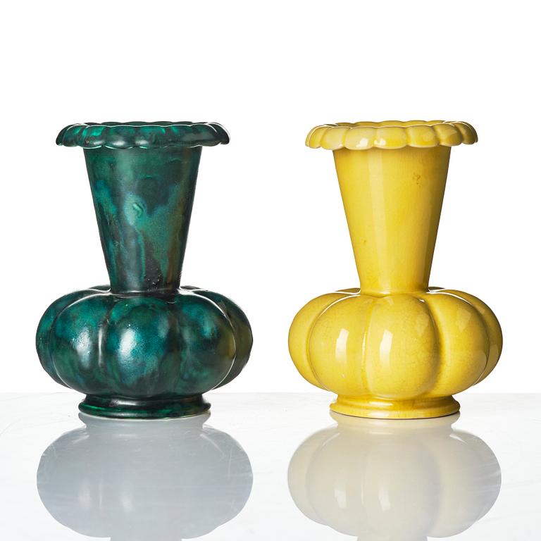 Wilhelm Kåge, two earthenware vases, Gustavsberg, one dated 1930.