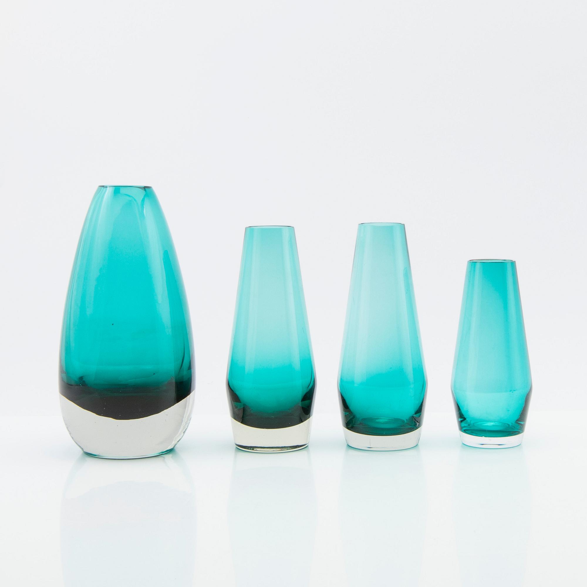 Tamara Aladin, vaser, 4 st, glas, Riihimäen Lasi, Finland,  1960/70-tal.