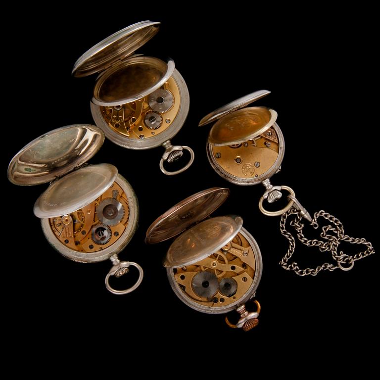 FICKUR, 4 st, delvis låghaltigt silver, 1900-talets första hälft.