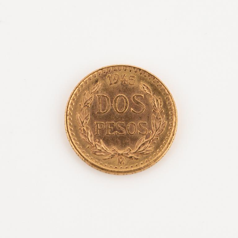 Gold coin Mexico, Two pesos, 1945.