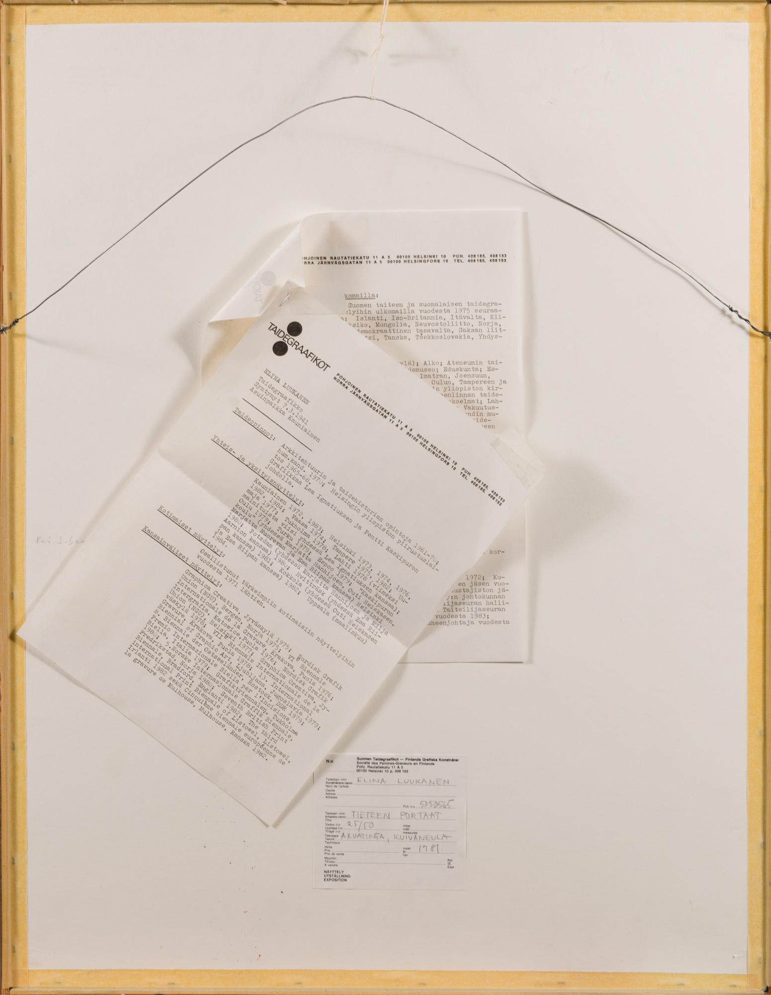 ELINA LUUKANEN, etching, signed and dated -81, numbered 25/50.