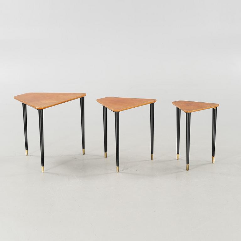 A 1950s nest of tables, three pcs.