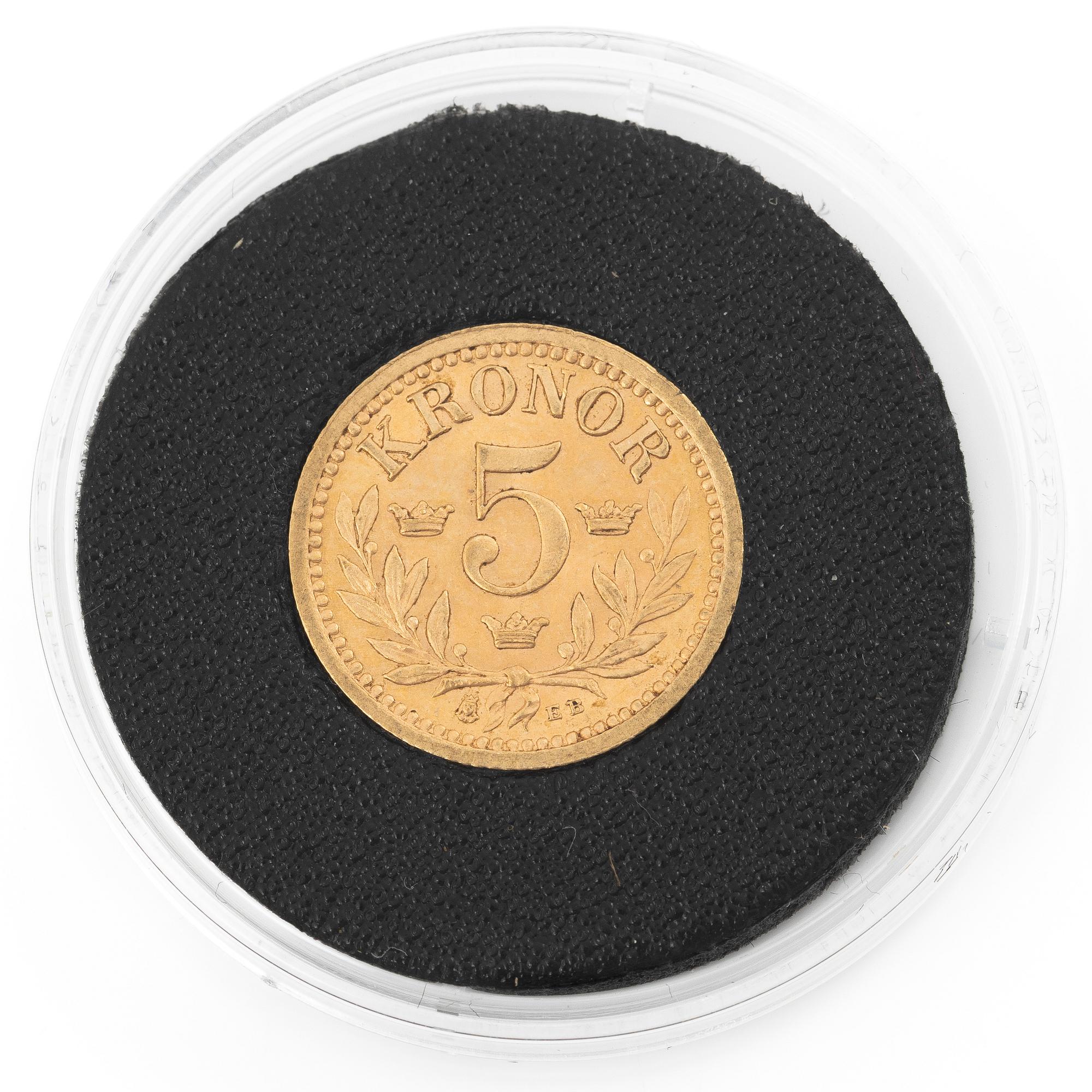 Gold coin, Sweden, Oscar II, 5 kronor, Type II, 1901.