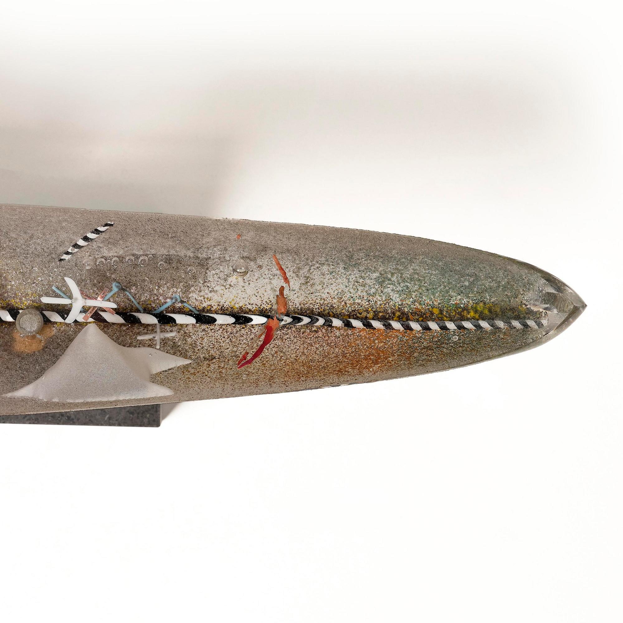 Bertil Vallien, skulptur, båt, sandgjutet glas, Kosta Boda 1992.