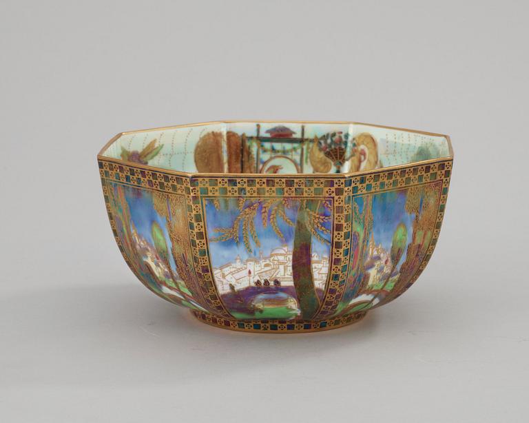 A fairyland lustre octagonal bowl, attributed to Daisy Makeig-Jones, Wedgwood, England, 1920's.