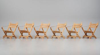 Hans J. Wegner, sex fällstolar, "Havestolen" modell "PP90", PP Møbler, Danmark 1970-tal.