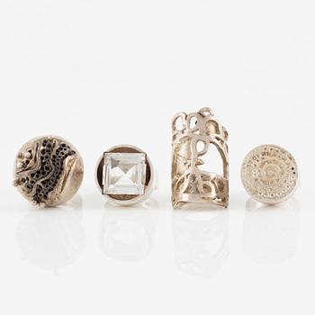 Lars Arby, four rings, sterling silver, Gothenburg 1964, 1967, 1971 and 1977.