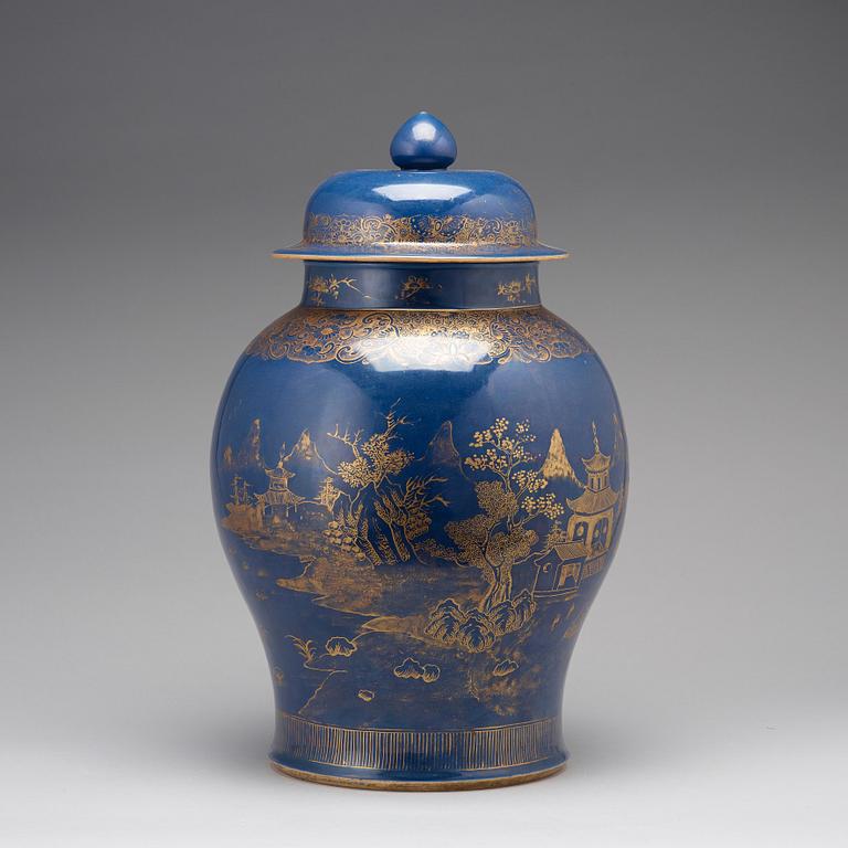 A massive 'powder blue' jar with cover, Qing dynasty, Qianlong (1736-95).