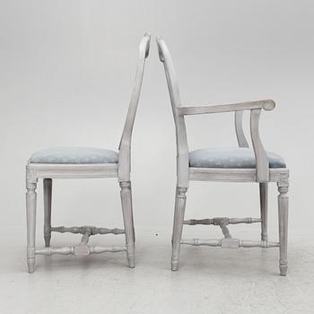 Dining table, sideboard, 12 chairs, 2 armchairs, Gustavian style, second half of the 20th century.