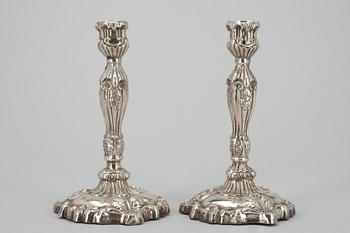 LJUSSTAKAR ETT PAR, silver, Stockholm 1850.