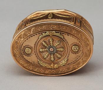 A Swedish 18th century cinq couleurs gold snuff-box, makers mark of Anders Zachoun, Stockholm 1772.