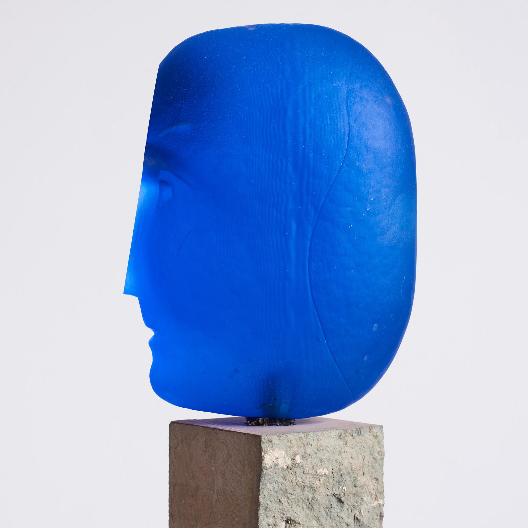 Bertil Vallien, a unique cast glass sculpture, head on stand, Kosta Boda, Sweden.