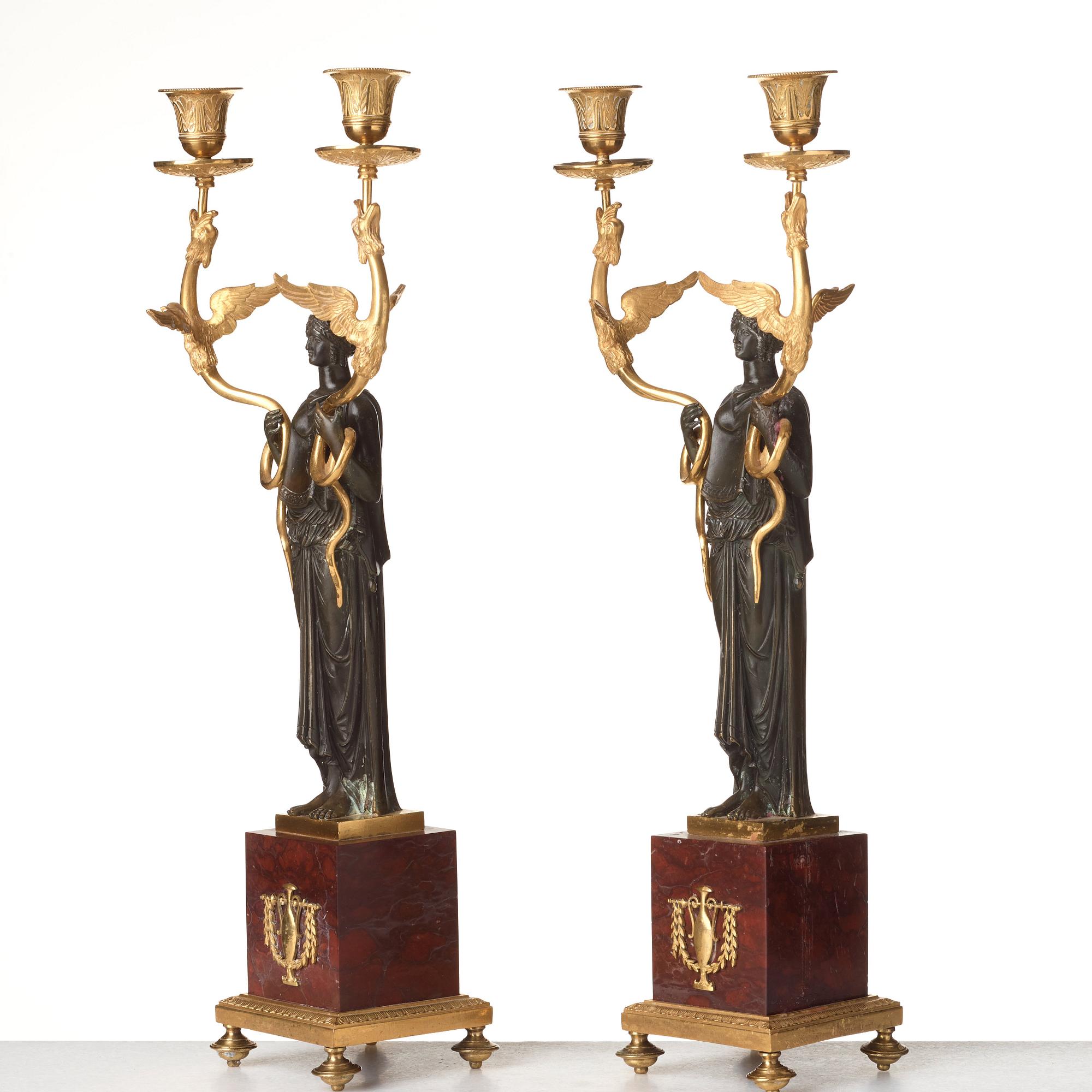 A pair of French Empire two-light candelabra, beginning of the 19th century.