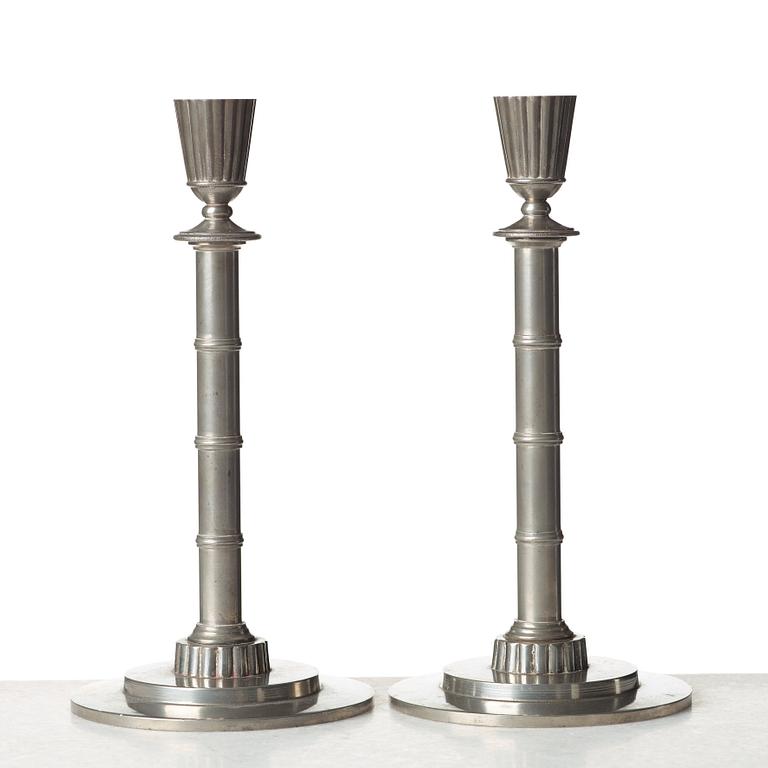 Erik Fleming, a pair of pewter candlesticks, Norrahammar, Sweden 1930.