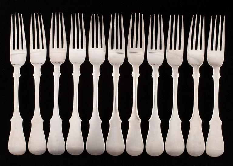 A SET OF RUSSIAN CUTLERY, 12+12+11.