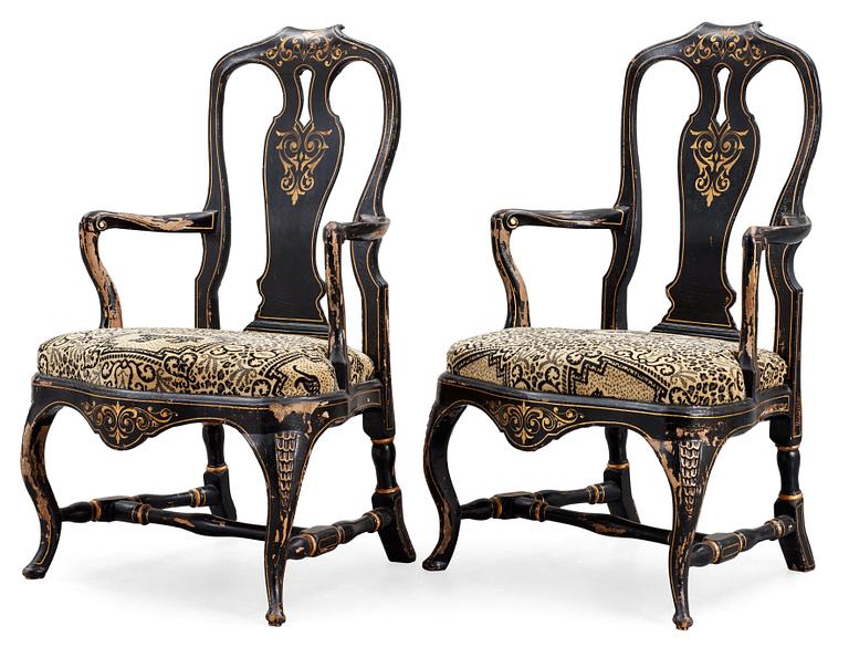 A pair of Swedish Rococo 18th century armchairs.