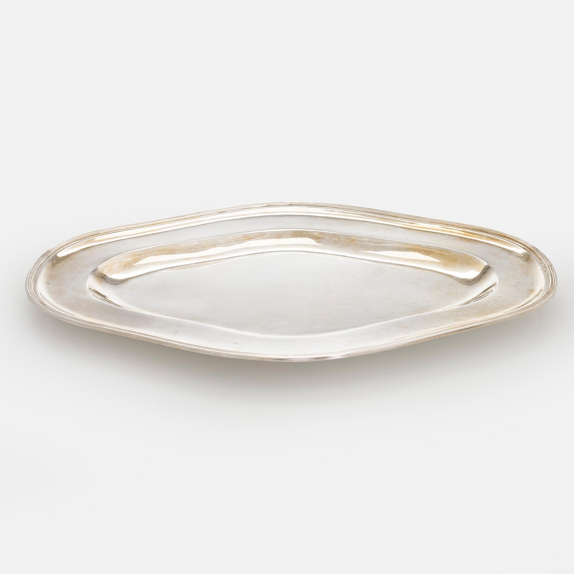 Serving platter, silver, Czechoslovakia, and twelve serving utensils, Alexander Sturm, Austria-Hungary, 1867-1941.