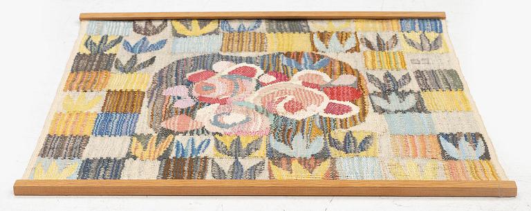 Barbro Sprinchorn, a textile, 'Buketten', tapestry weave, c 49.5 x 50.5 cm, signed BS.