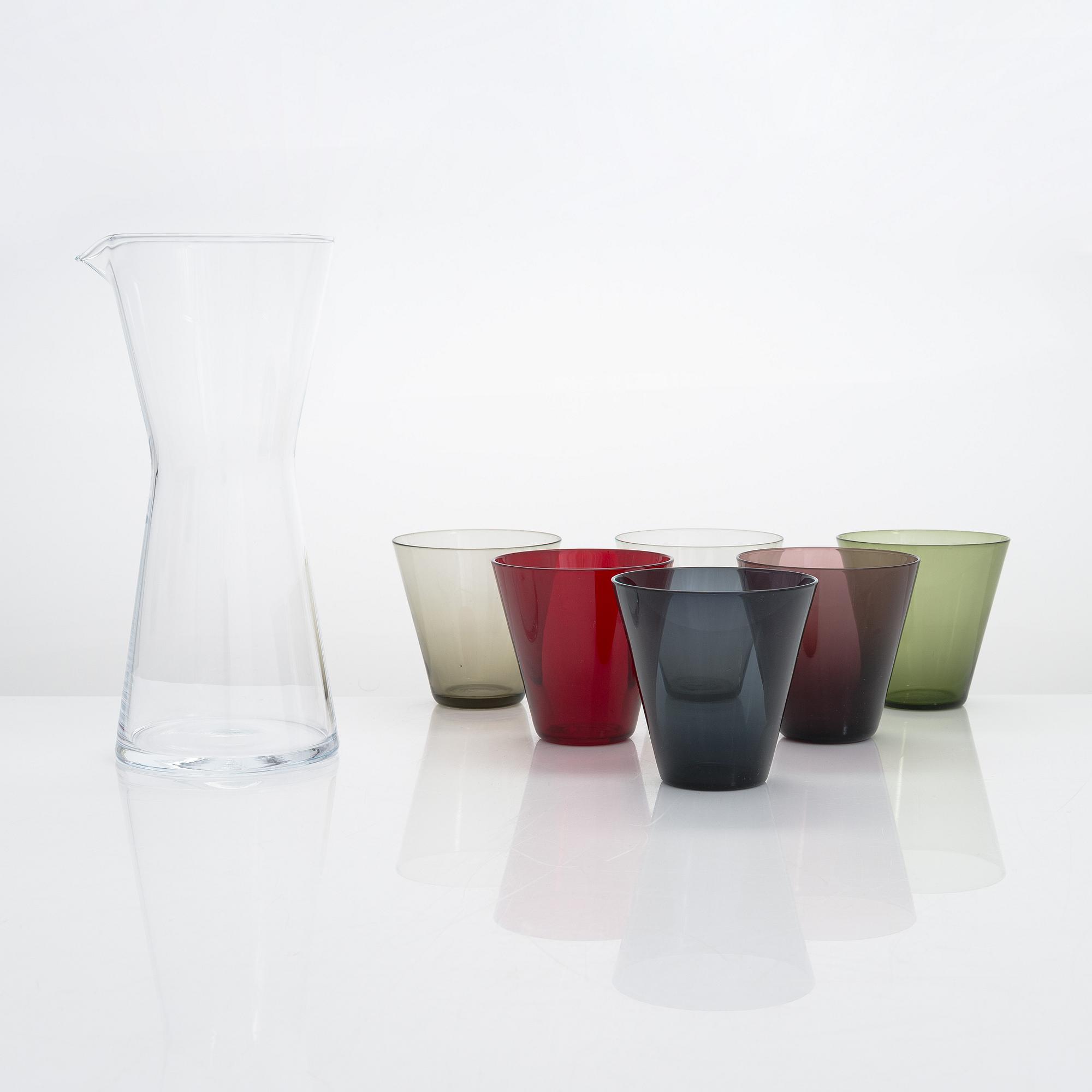 Kaj Franck, six 1950's '2744' drinking glasses for Nuutajärvi. Jug