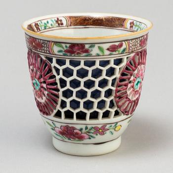 A famille rose and powder blue "devils work" cup, Qing dynasty, Qianlong (1736-95).