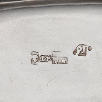 Two Russian mid 19th century parcel-gilt dishes, marked Carl Ekqvist, S:t Petersburg and unidentified maker, Moscow.