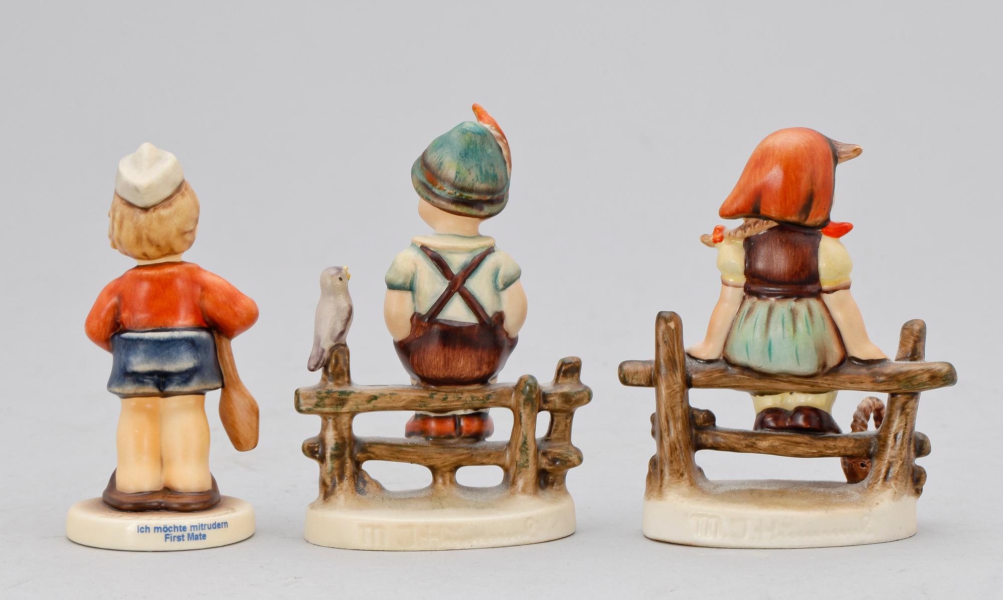 FIGURINER, 3 st, porslin, Hummel, Goebel, bl a dat 1938.