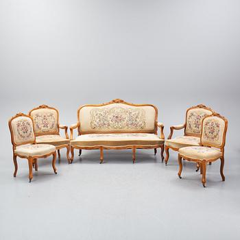A set of sofa, two armchairs and six chairs, Louis XV-style, ca 1900.