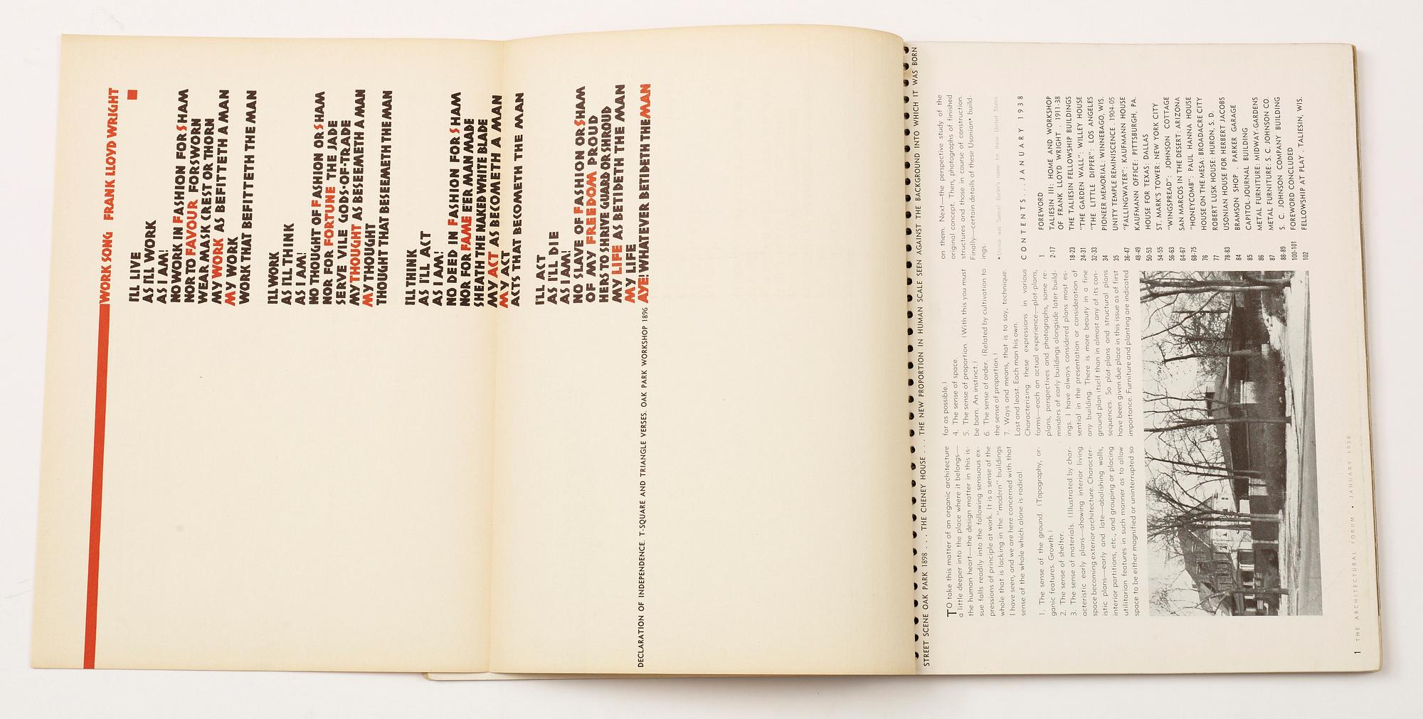 BOK / TIDSKRIFT, "The Architectural Forum, Frank Lloyd Wright", Time Inc. USA, 1938.