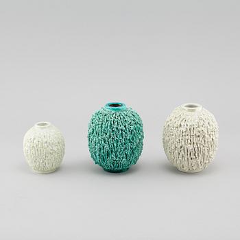 A set of 3, 20th century stone ware vases by Gunnar Nylund for Rörstrand called "Igelkotten".