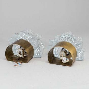 A pair of glass and brass wall lights, Nafa, Nybro Armaturfabrik AB, second half of the 20th century.