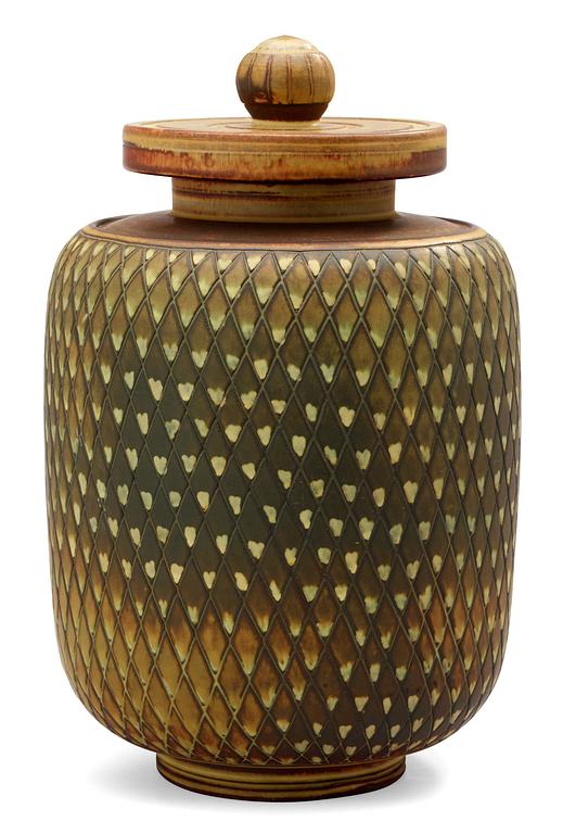 WILHELM KÅGE, urna med lock, farstagods, Gustavsberg Studio 1951.