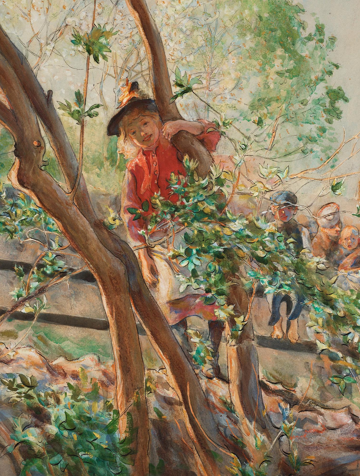 Carl Larsson, "På parkett" / "Parterre" / "Trädgård med lekande barn".