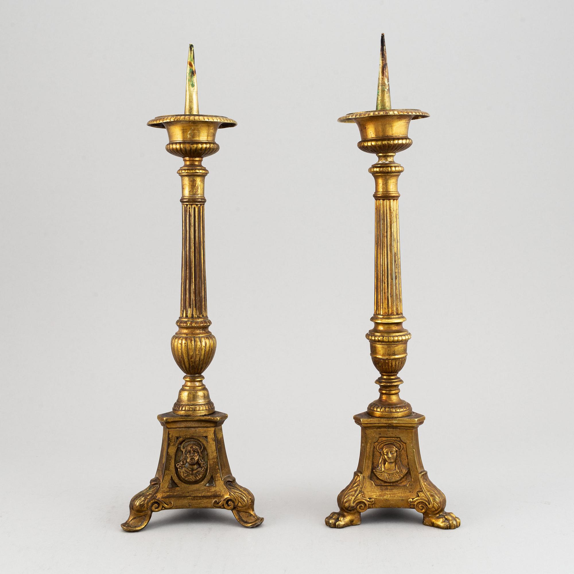 Two 19th century bronze altar candlesticks.