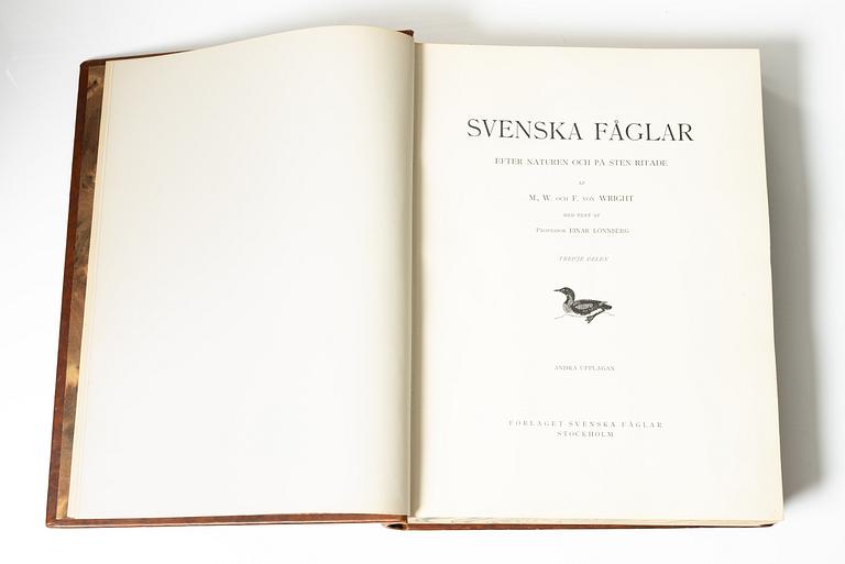 Bröderna von Wright, books, three volumes, 'Svenska fåglar', A. Börtzells tryckeri AB, Stockholm, 1927-29.