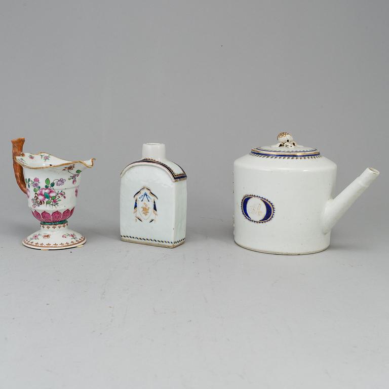 A tea pot, a milk jug and a tea caddy, Qing dynasty, 18th Century.