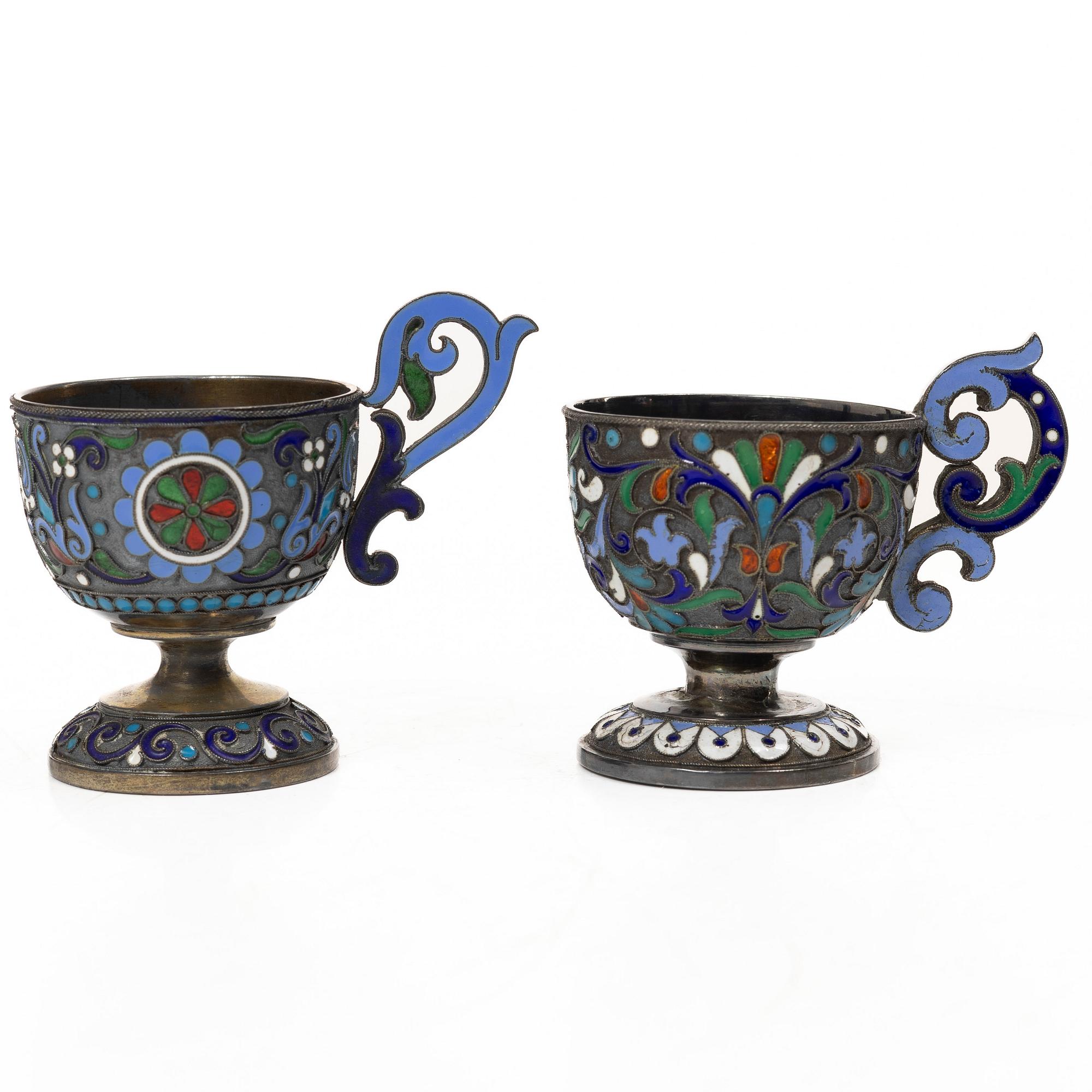 Supkoppar, 5 st, silver och cloisonne, St Petersburg, Ryssland, efter 1882.