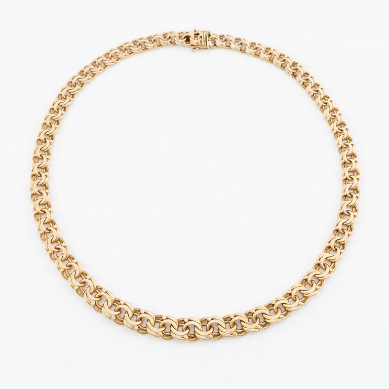 Necklace, 18K gold, graduated Bismarck link.