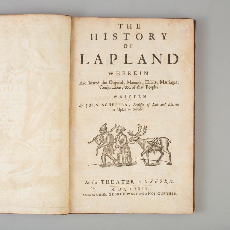 BOK, Johannes Schefferus, Beskrivning av Lappland tryckt Oxford 1674.