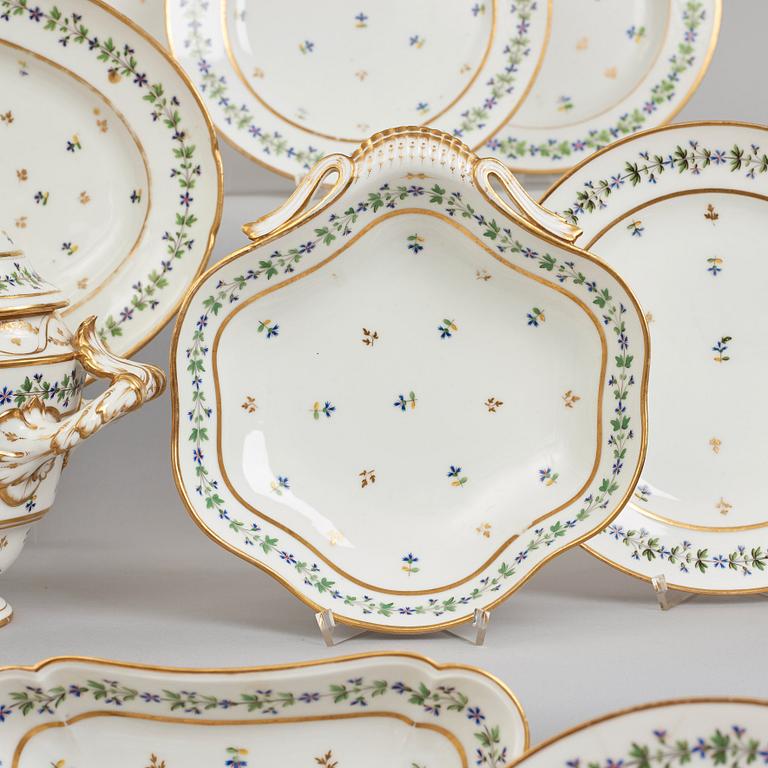 A French dinner service, circa 1800, some pieces marked M F Guerhard & Dahl.  (70 pieces).