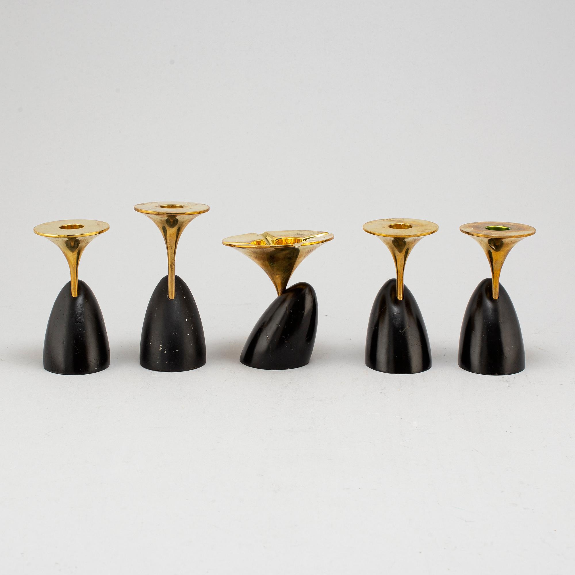 Four candlesticks and one ashtray, 1960's.